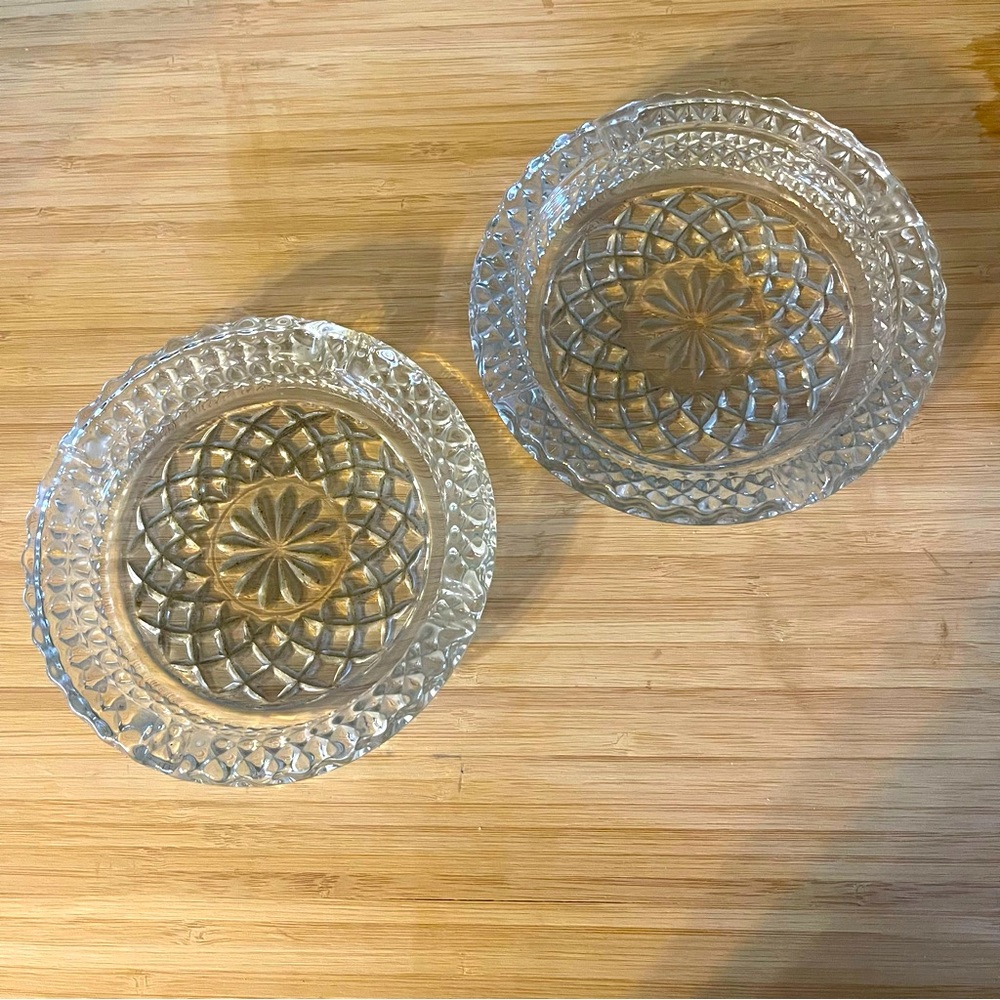 2 Vintage ANCHOR HOCKING Clear Thick Glass WEXFORD Ashtrays